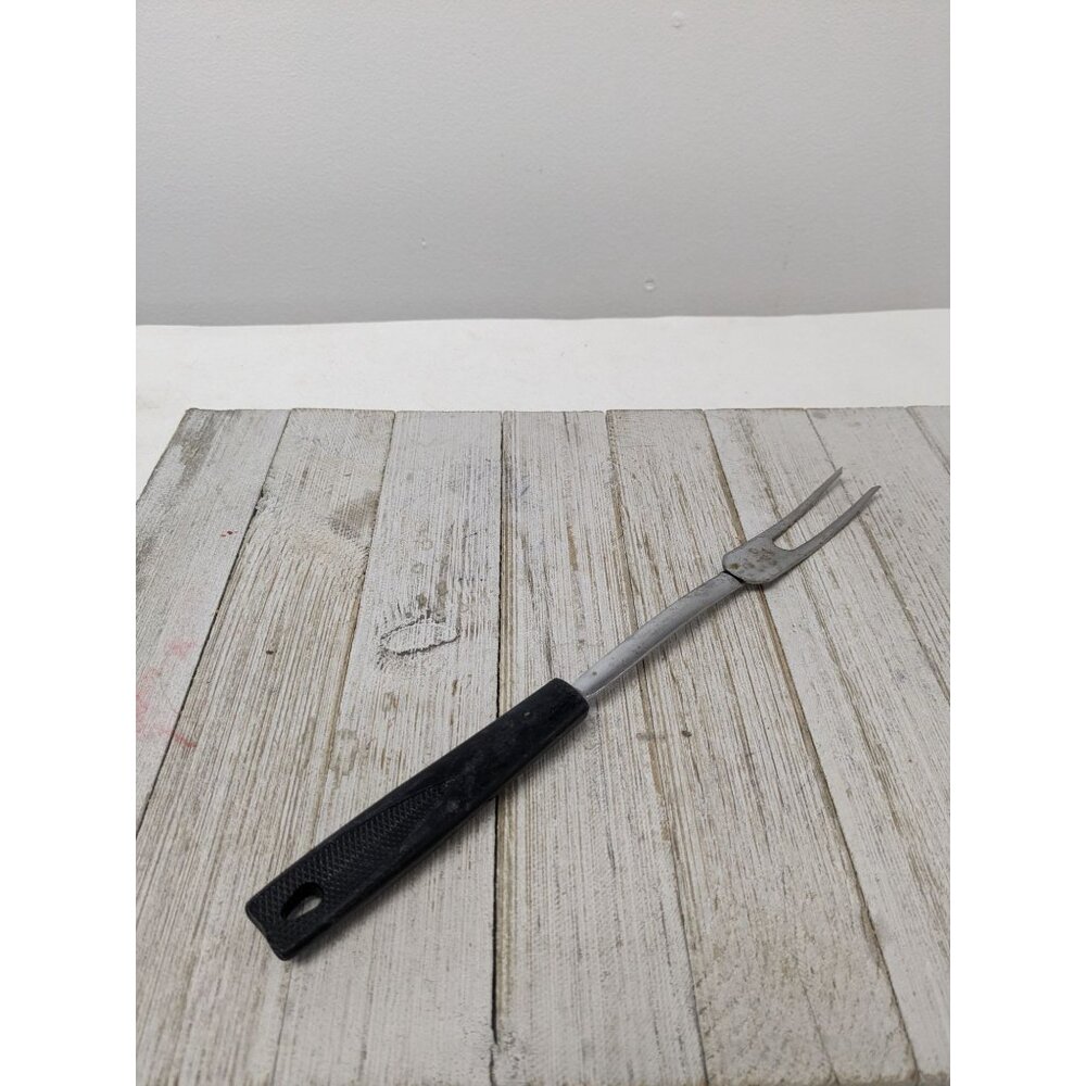 Vintage EKCO #2 Chromium Solid Meat Utility Fork Black Handle 12 1/2"